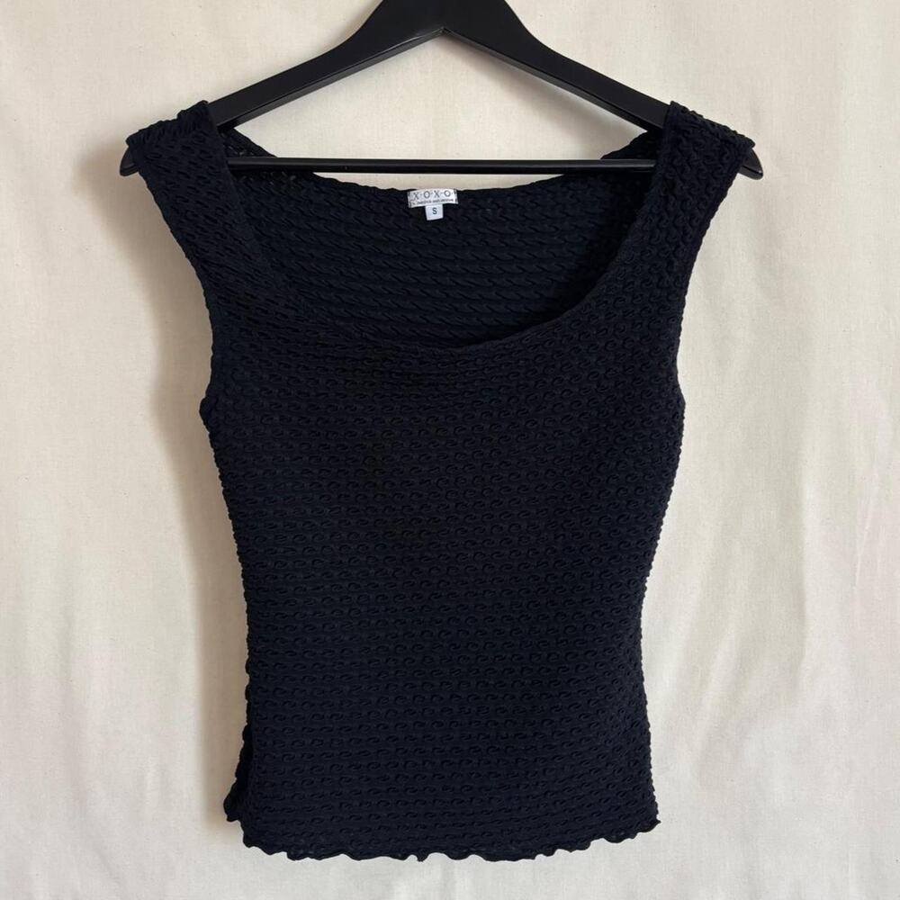 Vintage Y2K XOXO Black Textured Ruched Stretch Tank Top Goth - Size S